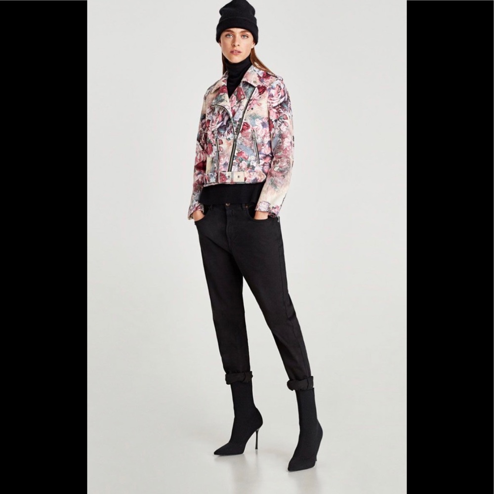 NWOT Zara Floral Faux Suede Jacket